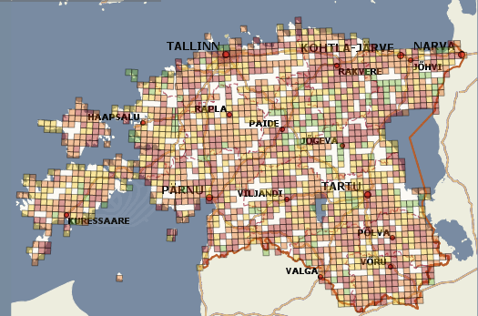 Piiritaja levik Eestis 2003-2009. Allikas: www.eoy.ee/atlas